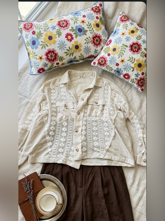 Miss Me Jackets & Blazers - Miss Me Cream Crochet-Panel Button up.